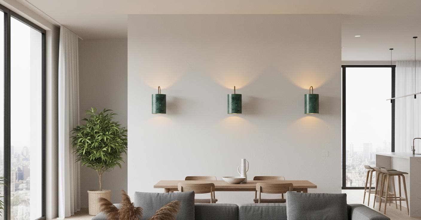 Green Patina Brass Cylinder Wall Sconce - Curved Arm Light