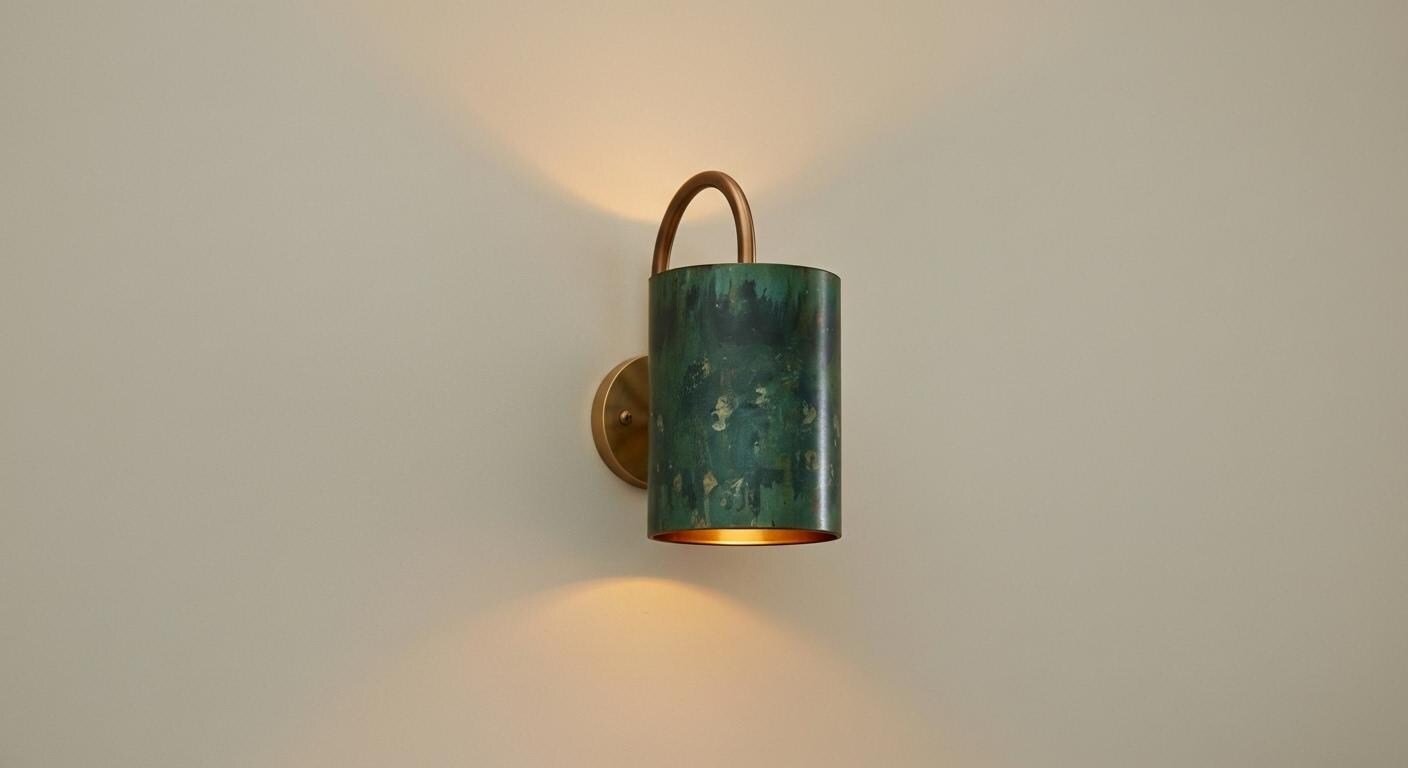 Green Patina Copper Cylinder Wall Sconce - Dual Light Outdoor Lamp