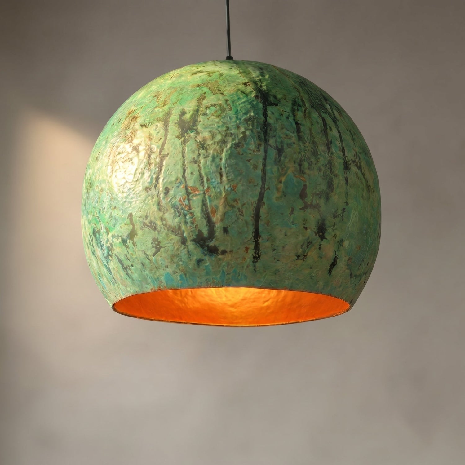 Green Patina Copper Dome Pendant Light - Rustic Modern Kitchen Island Lighting