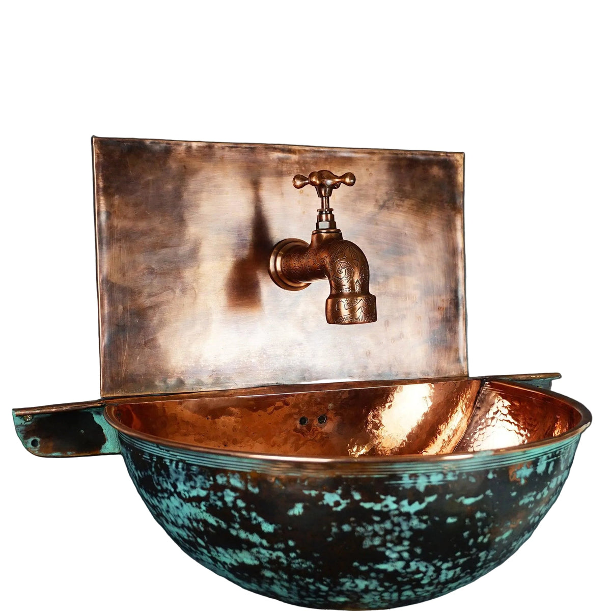 Green Patina Copper Wall Mounted Bathroom Sink