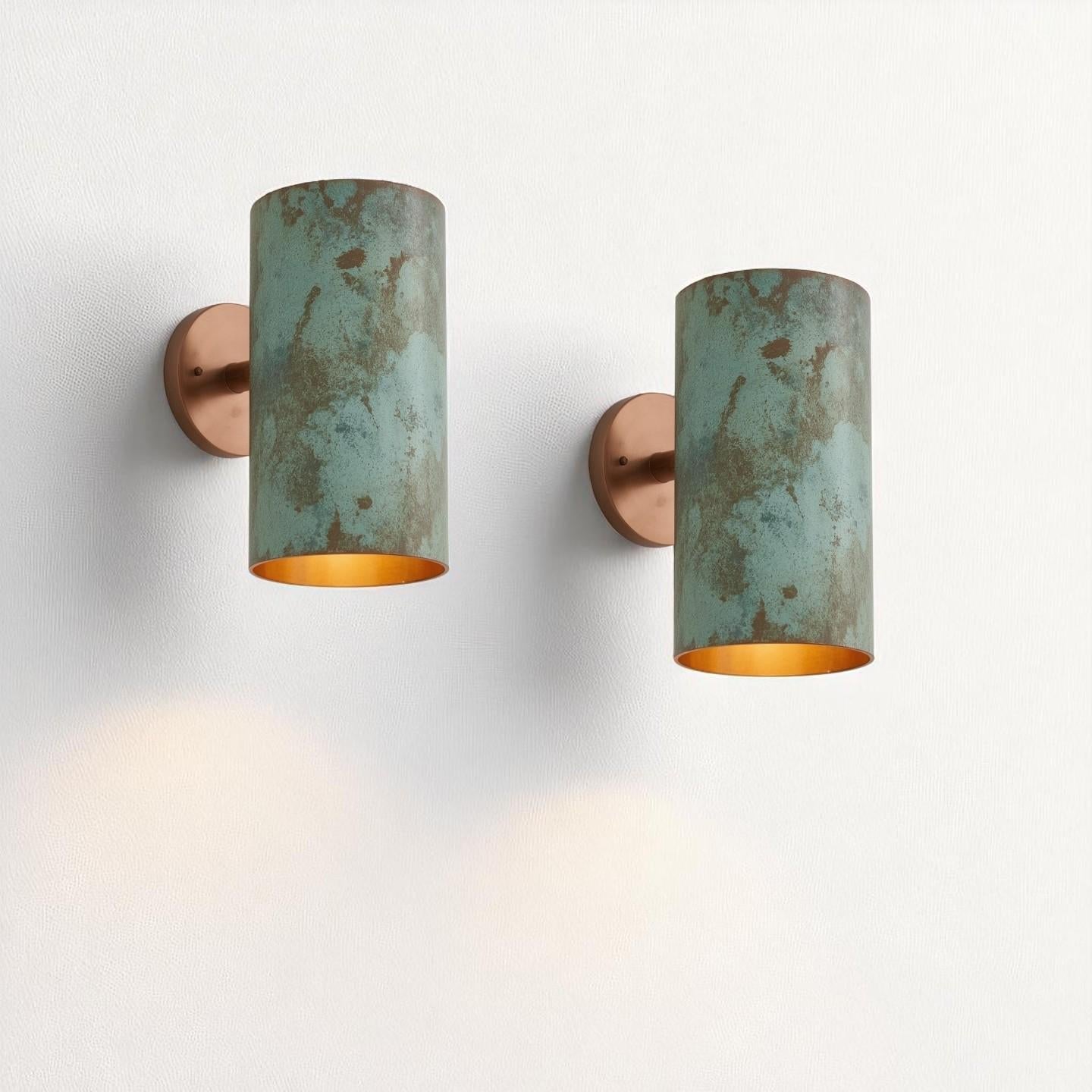 Green Patina Copper Wall Sconce: Handmade Rustic Indoor/Outdoor Light