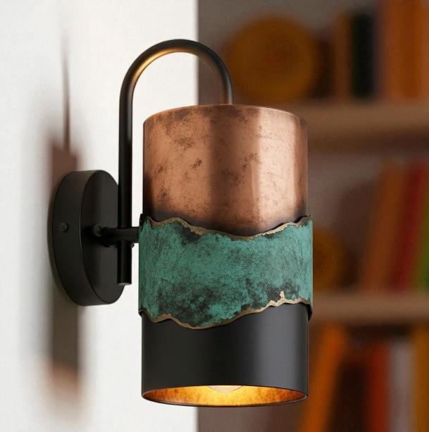 Green Patina Copper Wall Sconce - Rustic Cylinder Outdoor Light