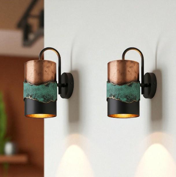 Green Patina Copper Wall Sconce - Rustic Cylinder Outdoor Light