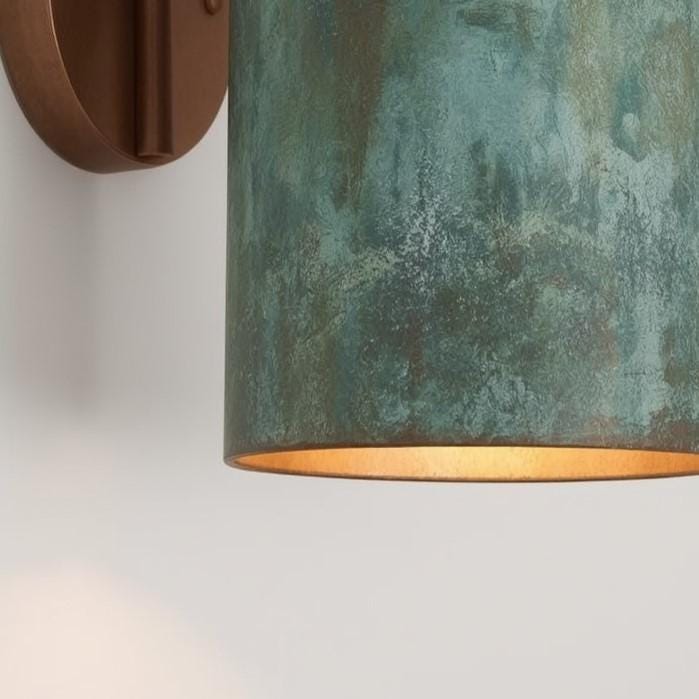 Green Patina Copper Wall Sconce: Rustic Modern Cylinder Light