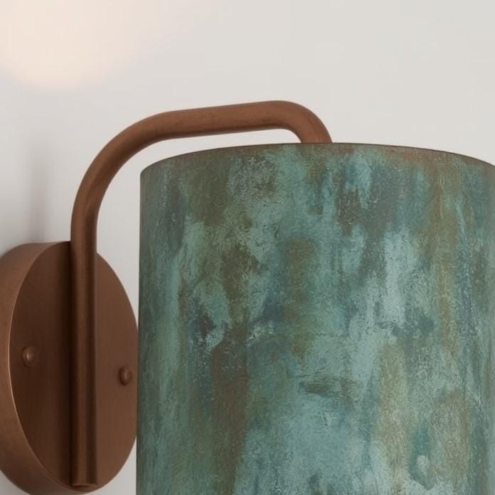 Green Patina Copper Wall Sconce: Rustic Modern Cylinder Light