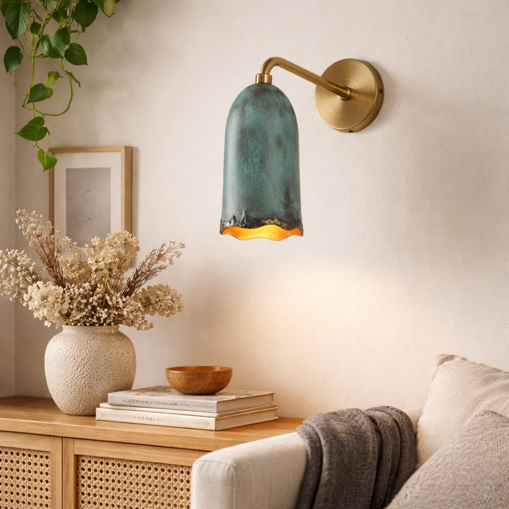 Patina Wall Sconce With Brass Arm