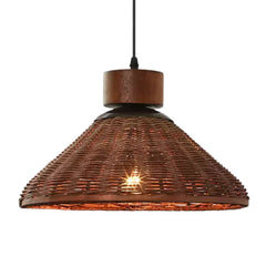 Hakka Conical Dark Brown Wicker Pendant Light