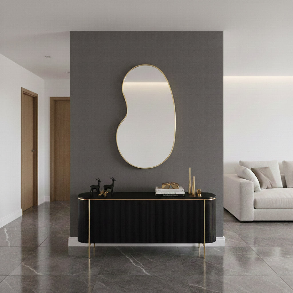 Varaudu Kidny Unlacquered Brass Mirror Gold Mirror - Antique Brass Bathroom Mirror, Vanity Wall Decor