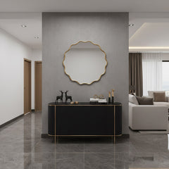 Varaudu Round Wavy Mirrors - Antique Brass Bathroom Mirror, Vanity Wall Decor
