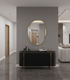 Varaudu Gold Framed Asymmetrical Mirror - Antique Brass Bathroom Mirror, Vanity Wall Decor