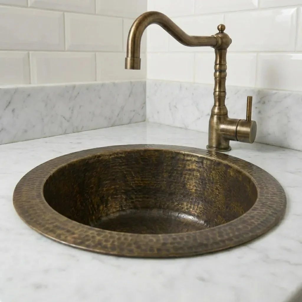 Hammered Antique Brass Bar Sink with Aged Patina Finish