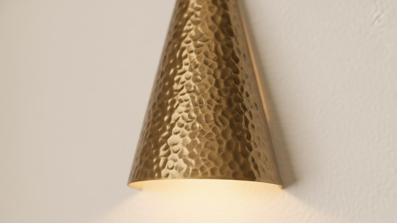 Hammered Antique Brass Conical Sconce - Mid Century Wall Light