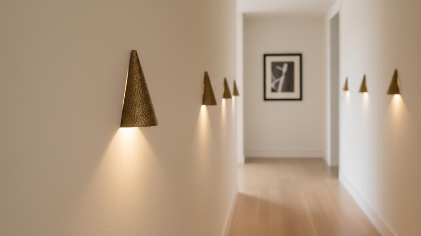 Hammered Antique Brass Conical Sconce - Mid Century Wall Light
