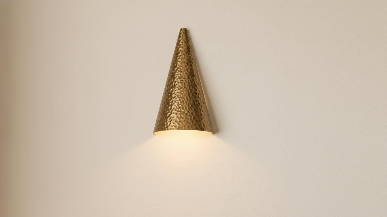 Hammered Antique Brass Conical Sconce - Mid Century Wall Light