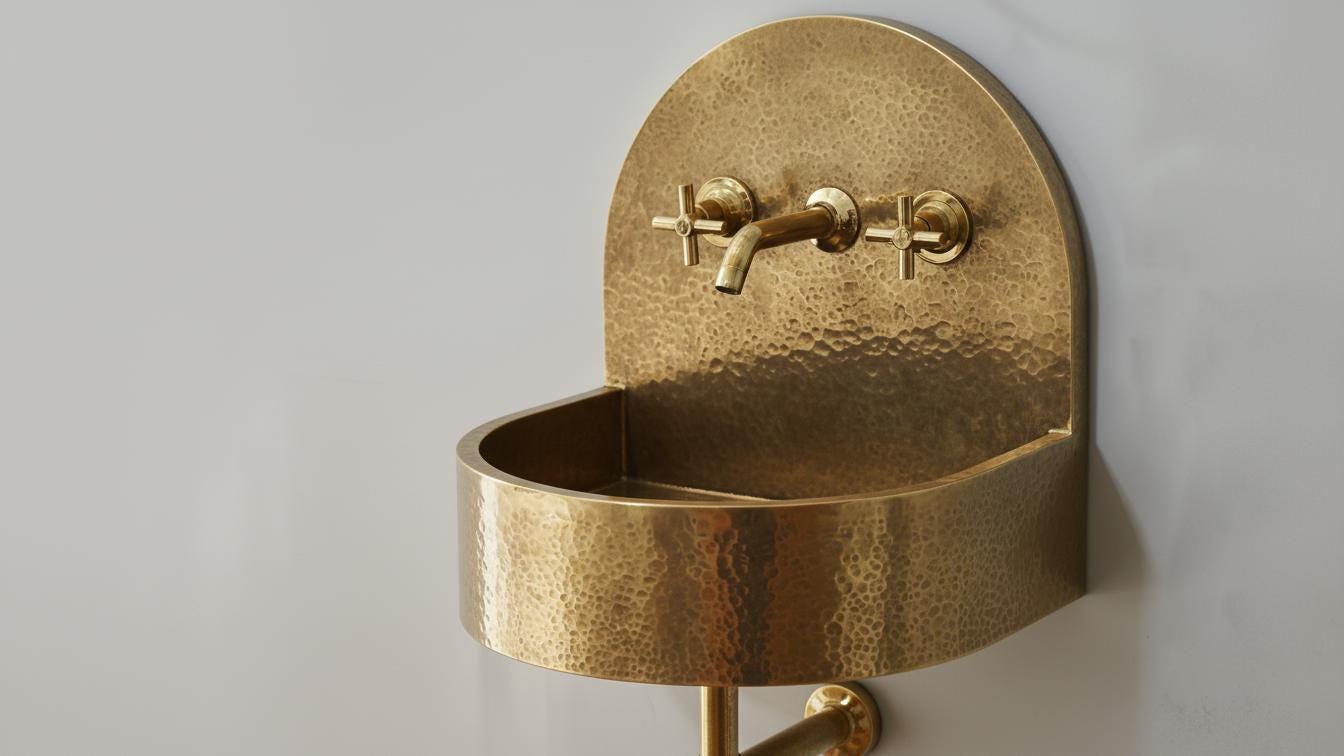 Hammered Antique Brass Sink - Handcrafted Wall Mount Basin