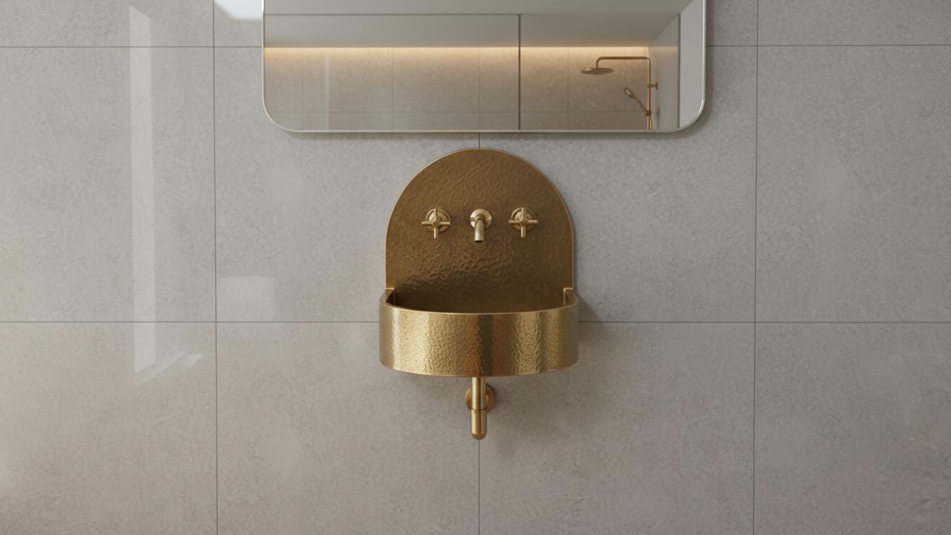 Hammered Antique Brass Sink - Handcrafted Wall Mount Basin