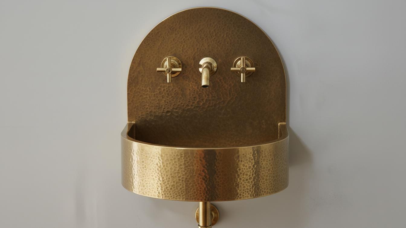 Hammered Antique Brass Sink - Handcrafted Wall Mount Basin