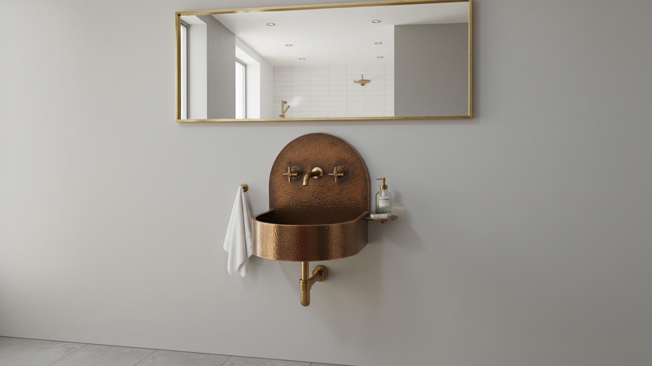Hammered Antique Copper Wall Mount Sink - Artisan Vanity Basin