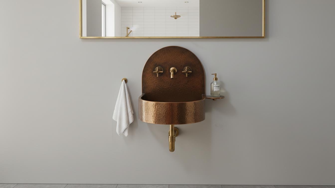 Hammered Antique Copper Wall Mount Sink - Artisan Vanity Basin