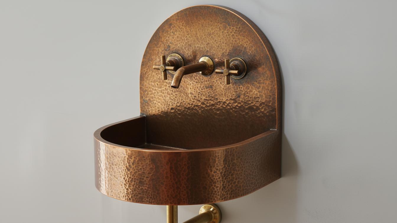 Hammered Antique Copper Wall Mount Sink - Artisan Vanity Basin
