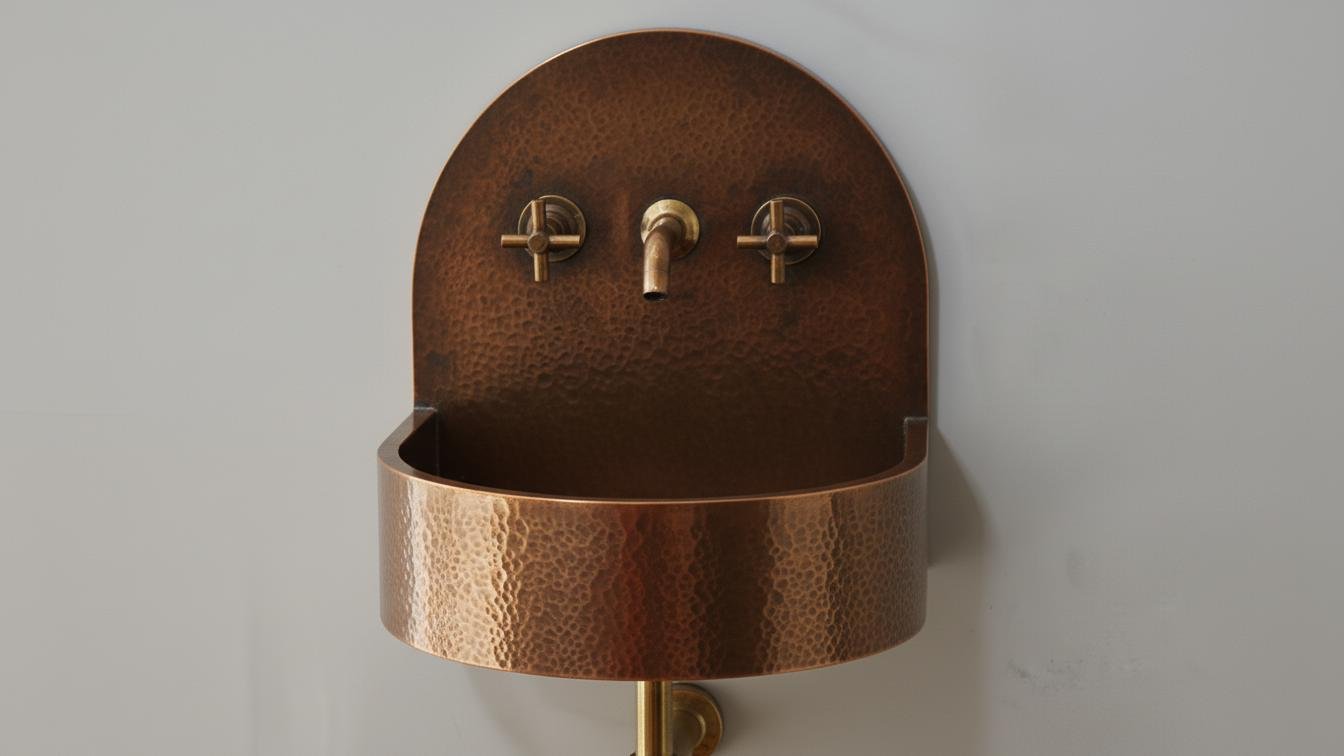 Hammered Antique Copper Wall Mount Sink - Artisan Vanity Basin