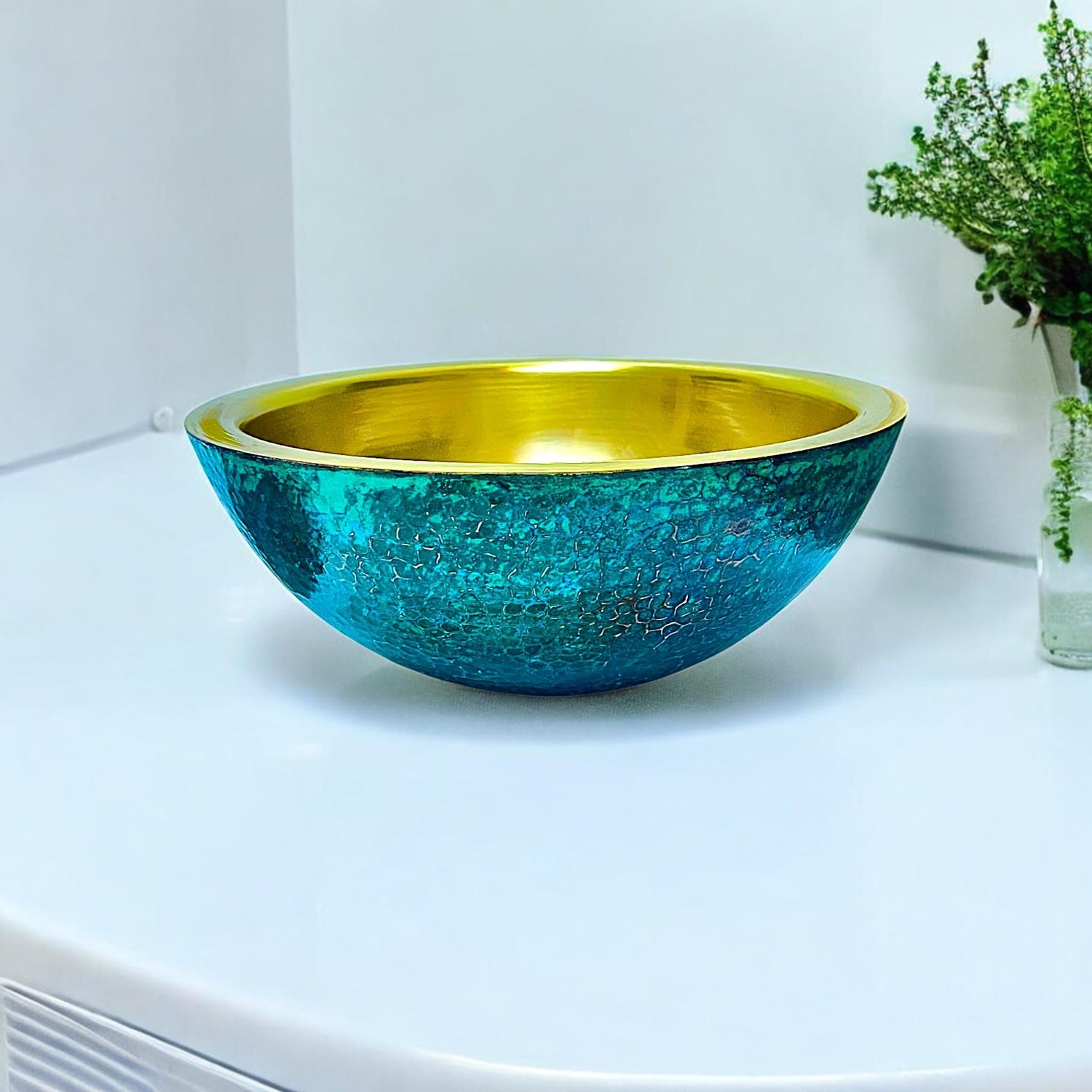 Hammered Brass Vessel Sink - Art Deco Patina Bathroom Basin