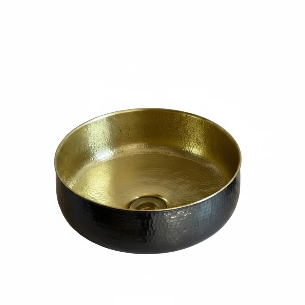Hammered Brass Vessel Sink – Gold Interior Finish