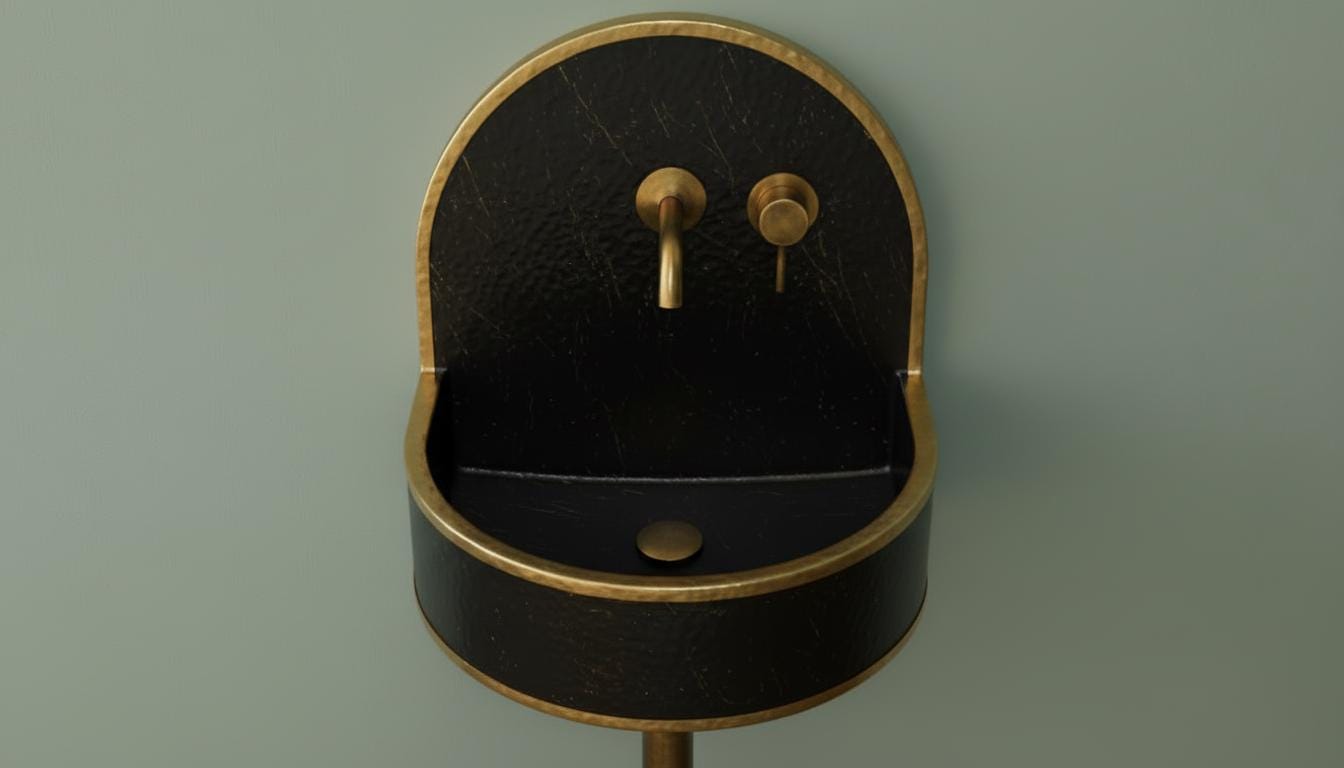 Hammered Brass Wall Mount Sink - Black Patina Floating Basin