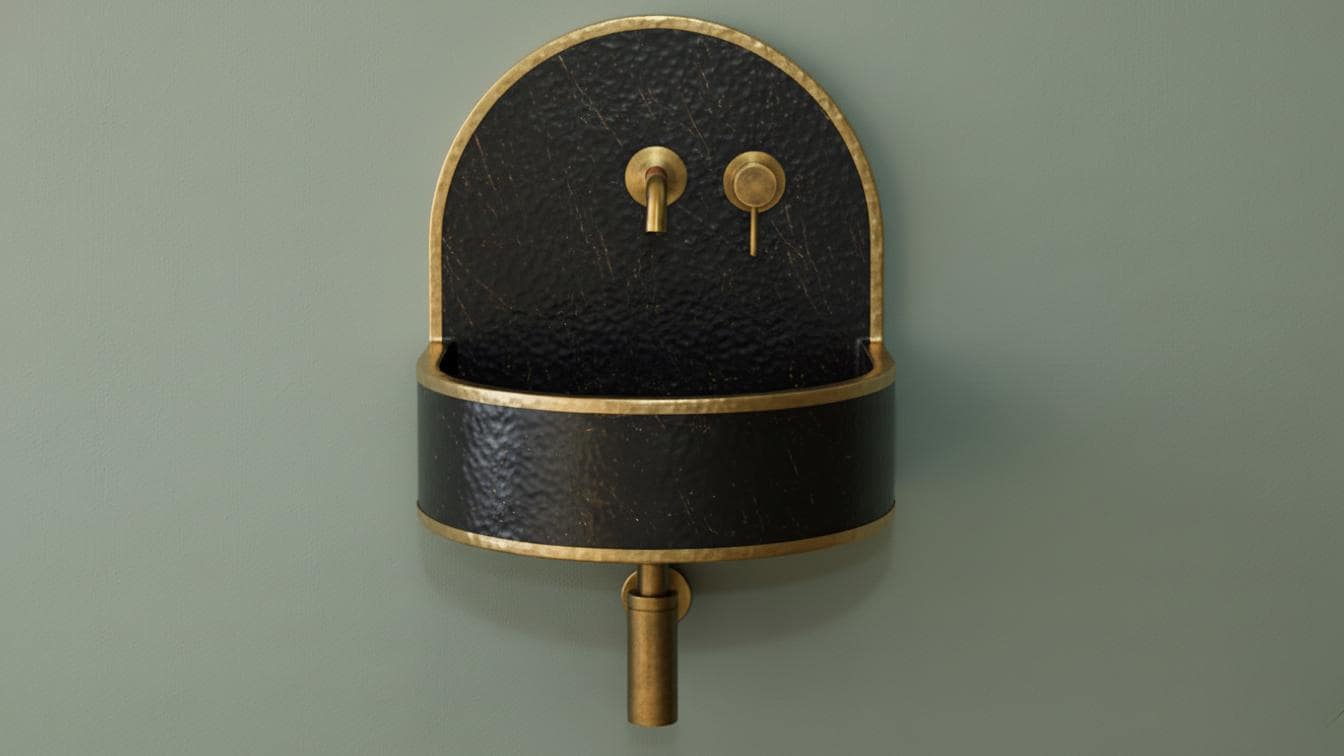 Hammered Brass Wall Mount Sink - Black Patina Floating Basin