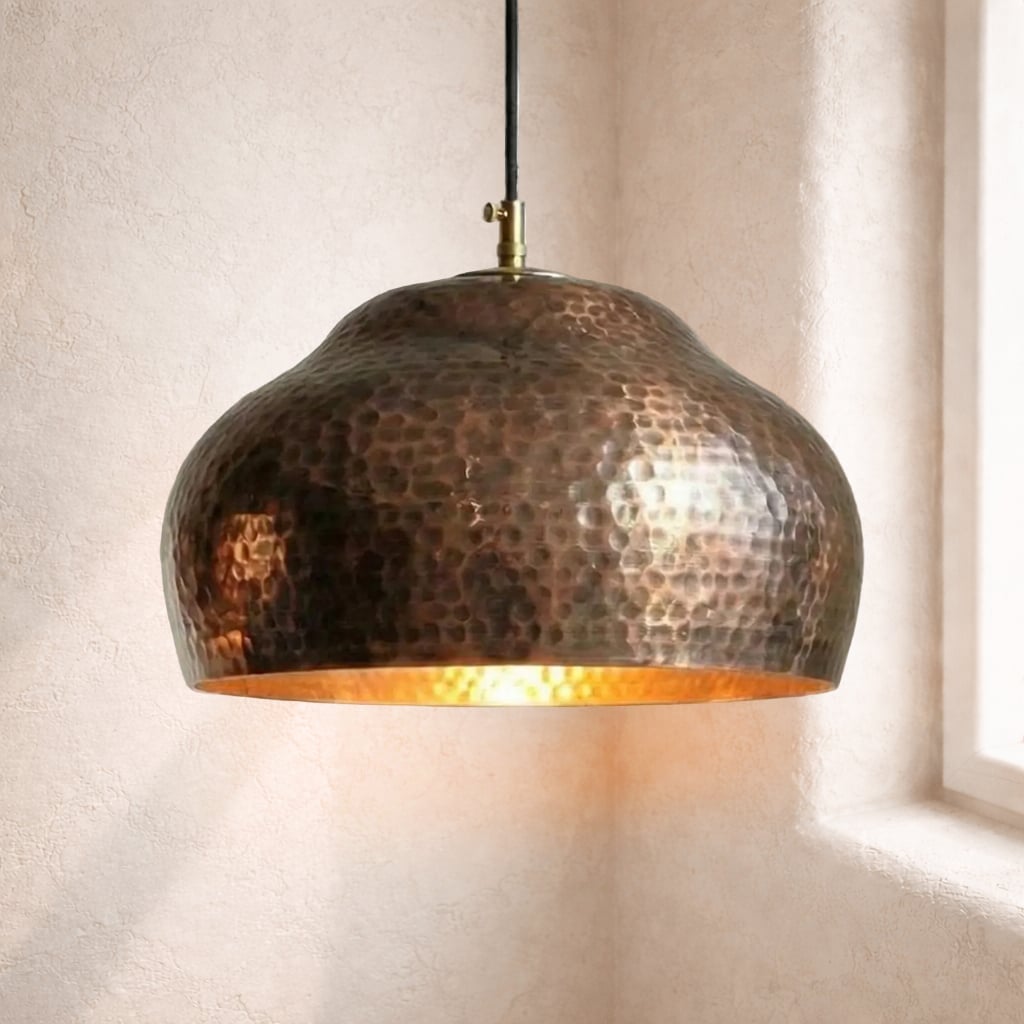 Hammered Copper Bell Pendant Light