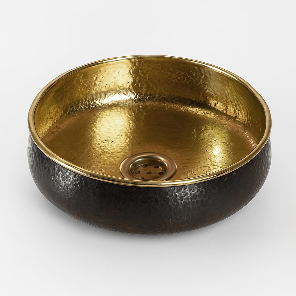 Hammered Surface Vessel Sink - Black & Gold