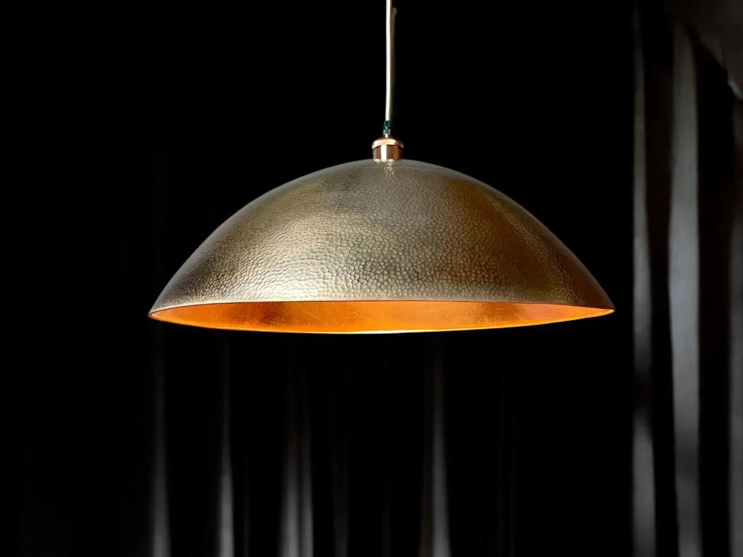 Hammered Copper Dome Pendant Light - Antique Patina Kitchen Island Lamp