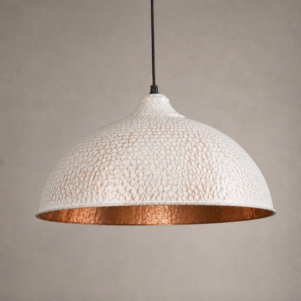 Hammered Copper Dome Pendant Light - white Industrial Ceiling Lamp