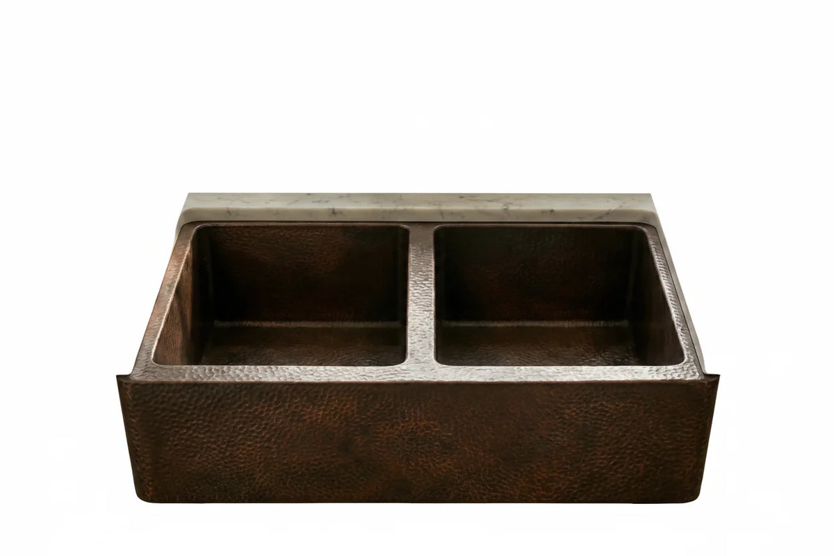 Hammered Copper Double Bowl Farmhouse Kitchen Sink