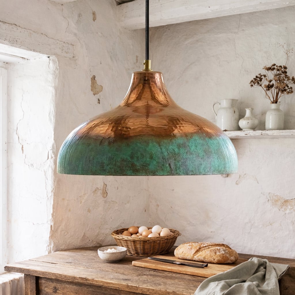 Two Tone Hammered Copper Pendant Light