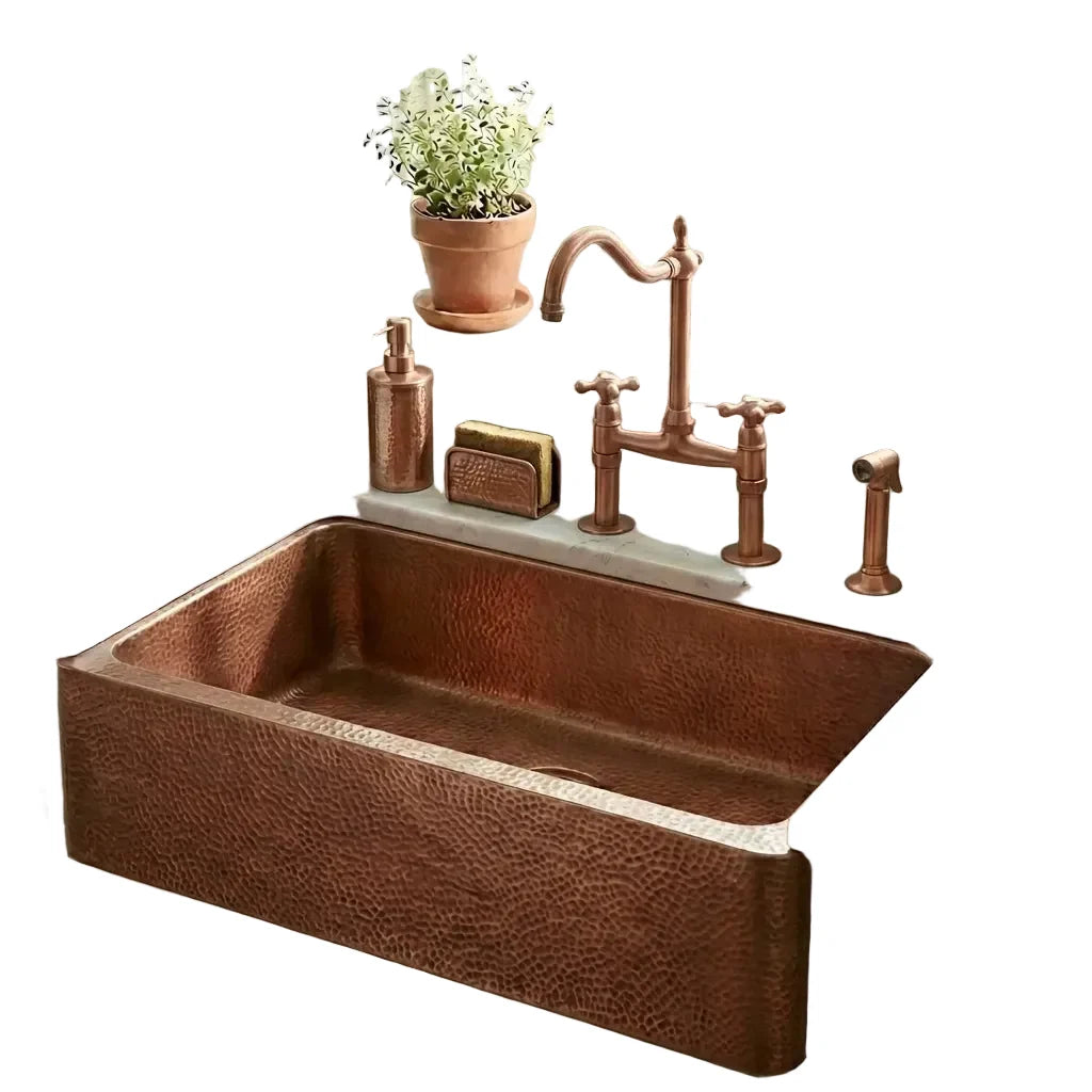 Hammered Copper Single Bowl Farmhouse Kitchen Sink-Deluxe