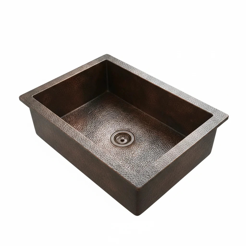 Hammered Copper Top Mount Sink for Elegant Kitchens
