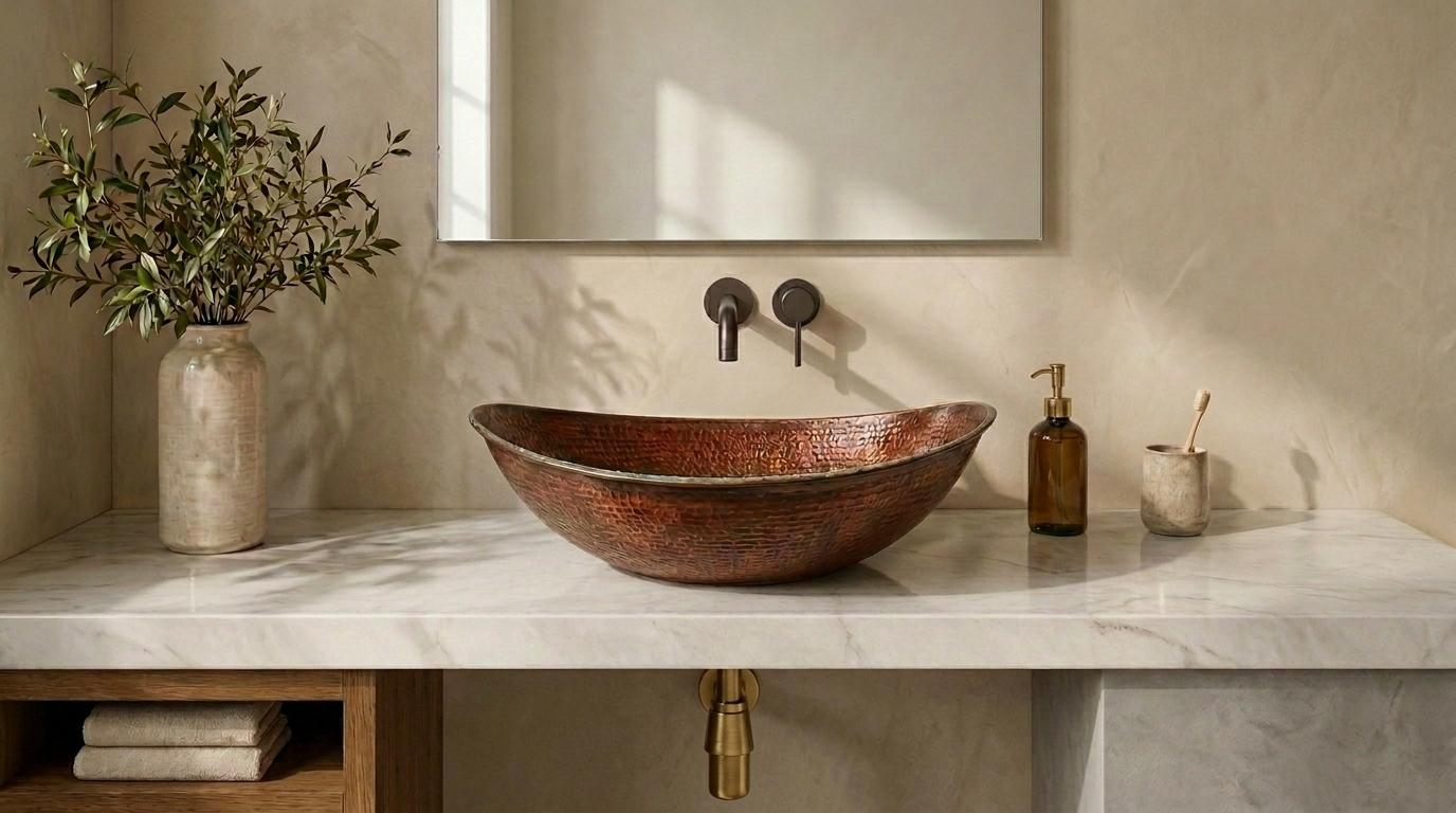 Hammered Copper Vessel Sink – Oval Bathroom Sink, Rustic Copper Vanity Basin, Handmade Luxury Countertop Sink, Farmhouse Wash Basin