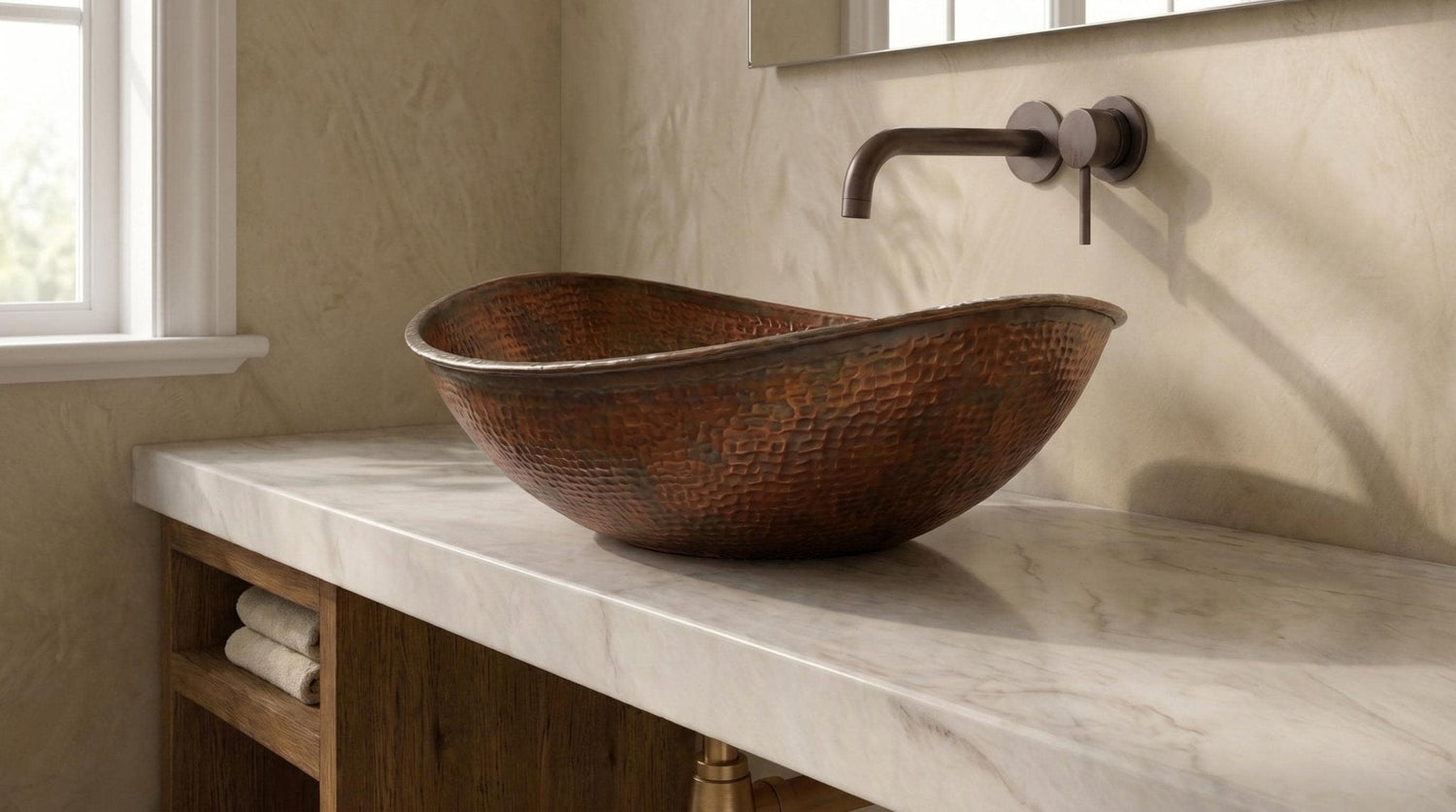 Hammered Copper Vessel Sink – Oval Bathroom Sink, Rustic Copper Vanity Basin, Handmade Luxury Countertop Sink, Farmhouse Wash Basin