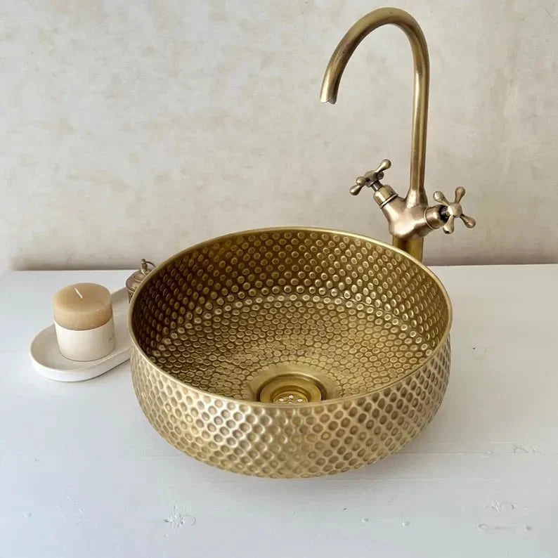 Hammered Copper Vessel Sink – Round Handcrafted Bathroom Basin
