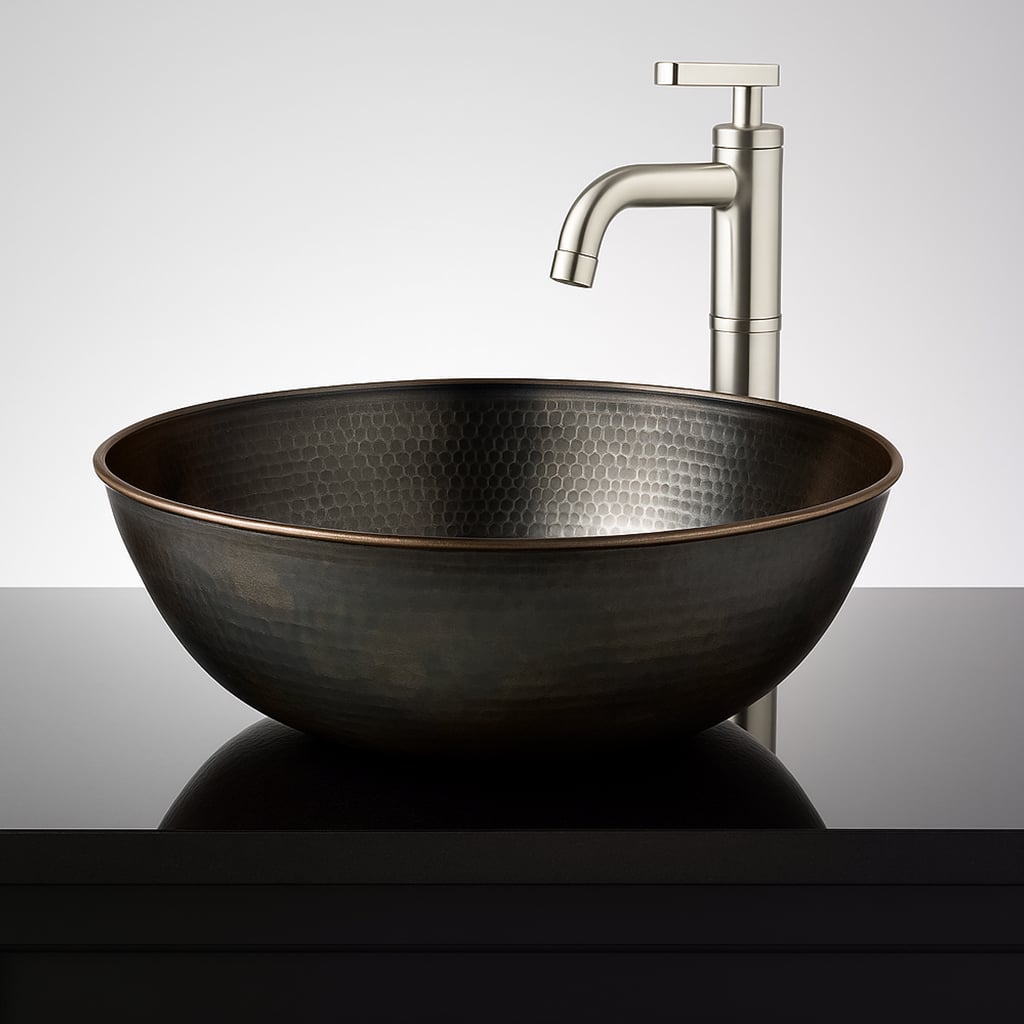 Dark Antique Hammered Copper Vessel Sink
