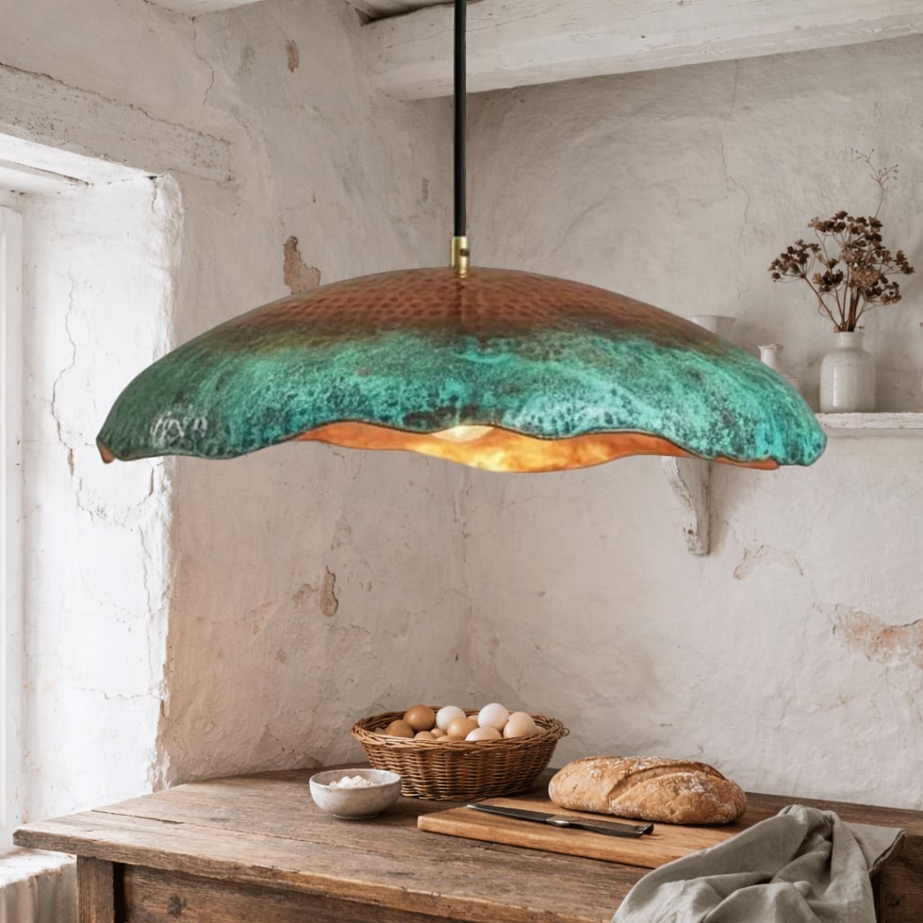 Wavy Patina Copper Pendant Light