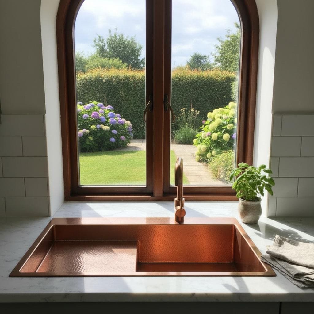 Hammered Copper Workstation Kitchen Sink with Drainboard