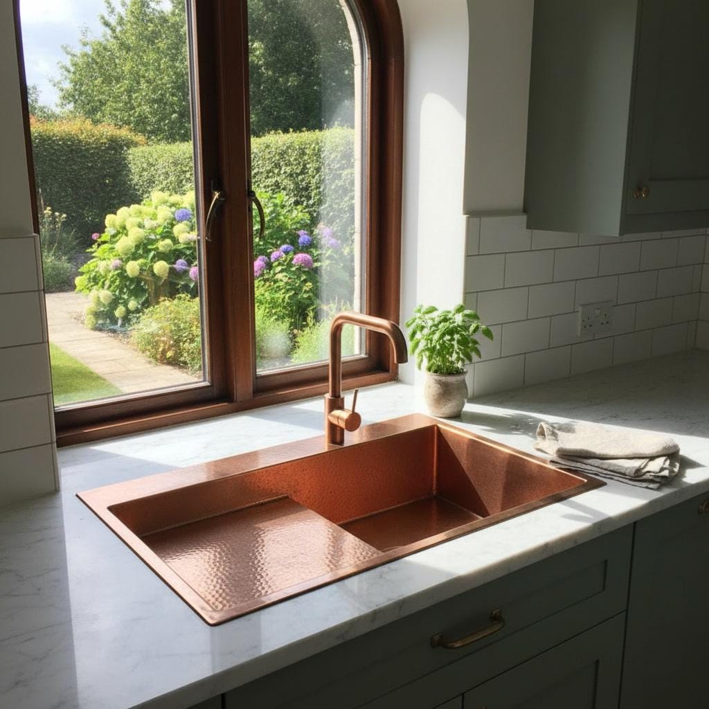 Hammered Copper Workstation Kitchen Sink with Drainboard