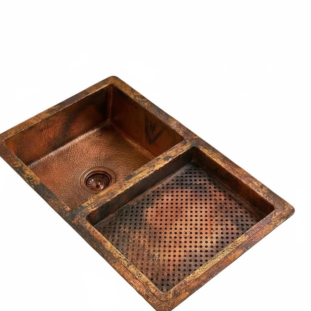 Hammered Double Bowl Farmhouse Copper Kitchen Sink Undermount