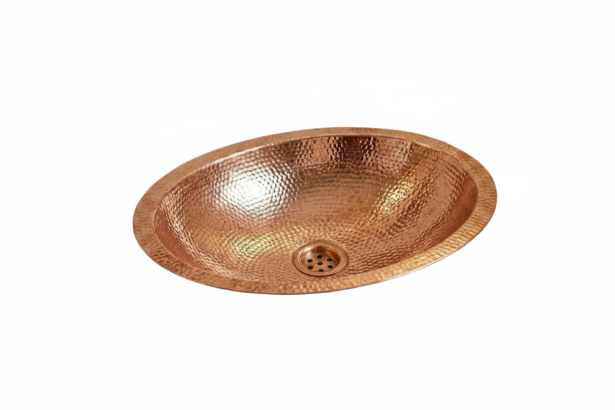 Hammered Oval Copper Vessel Sink – Handmade Drop-In Bathroom Basin