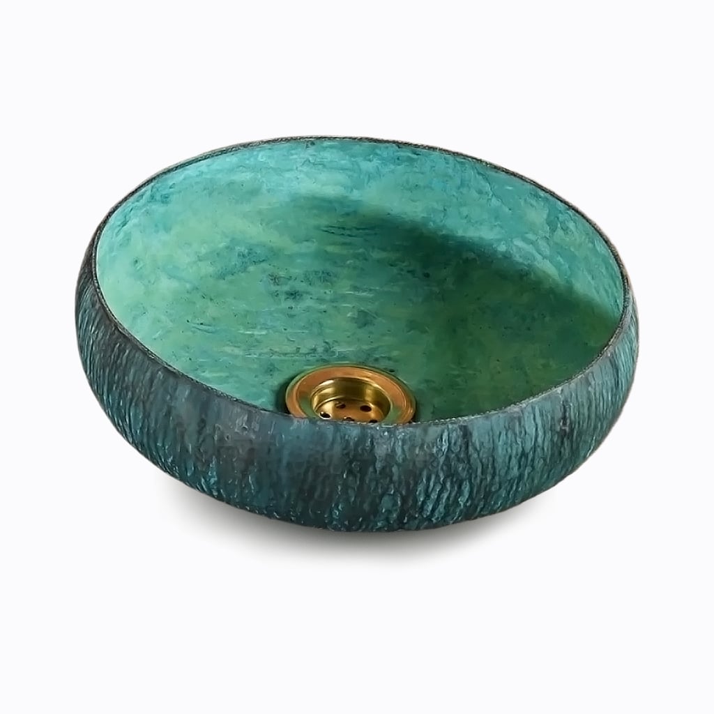 Hammered Turquoise Patina Copper Vanity Sink