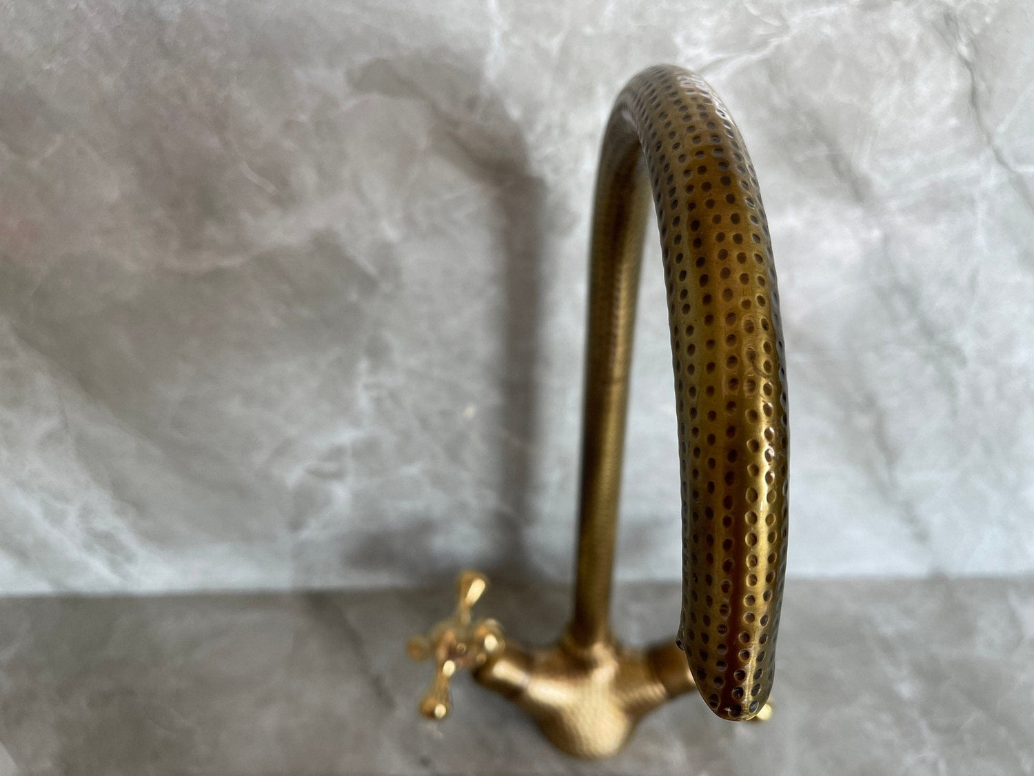 Hammered Unlacquered Brass Bathroom Faucet - Single Hole Gooseneck