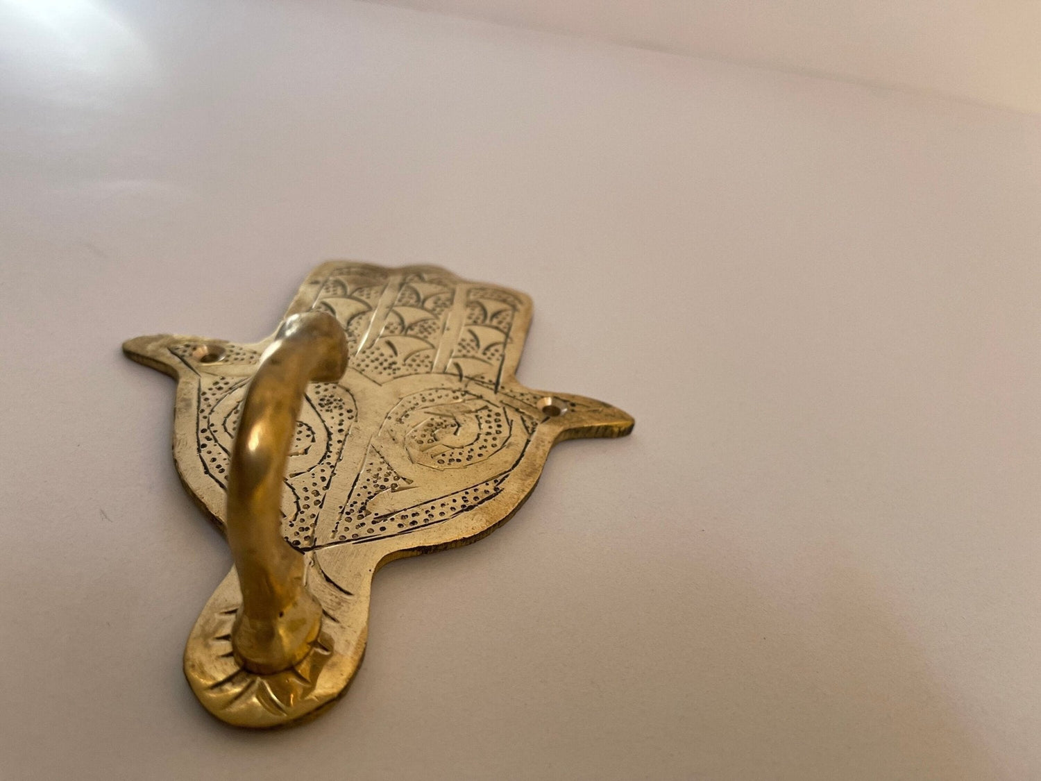 Hand-Engraved Solid Brass Hamsa Wall Hook - Unlacquered Coat Hanger