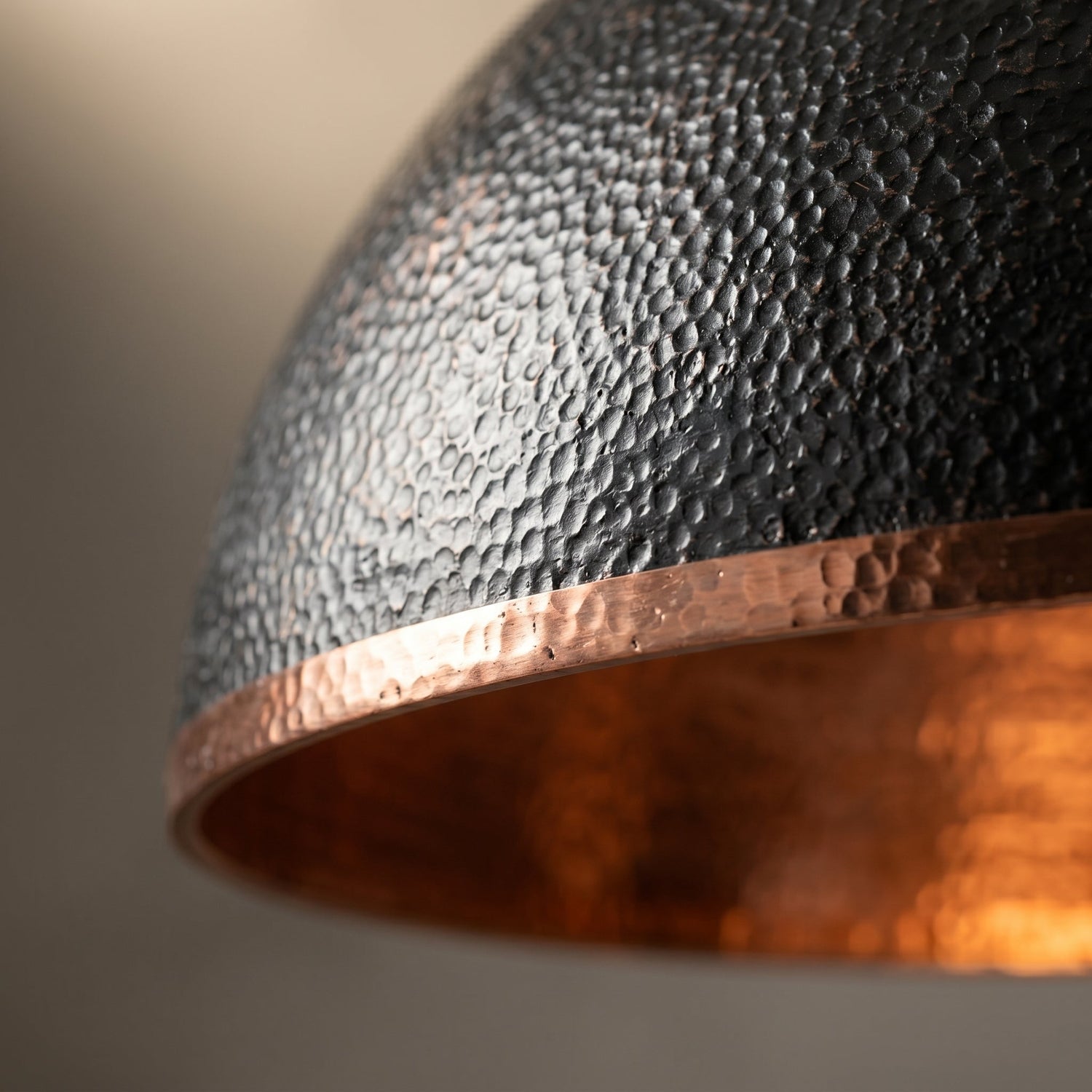 Hand-Hammered Black & Copper Dome Pendant Light - Industrial Ceiling Lamp
